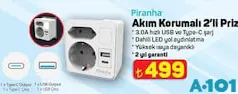 PİRANHA AKIM KORUMALI 2'Lİ PRİZ